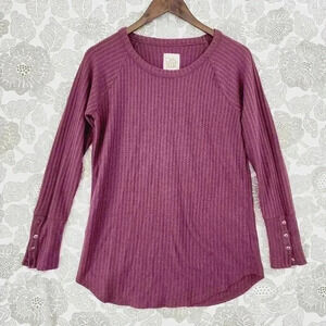Chaser Waffle Knit Long sleeve sweater Top Women's M Burgundy
